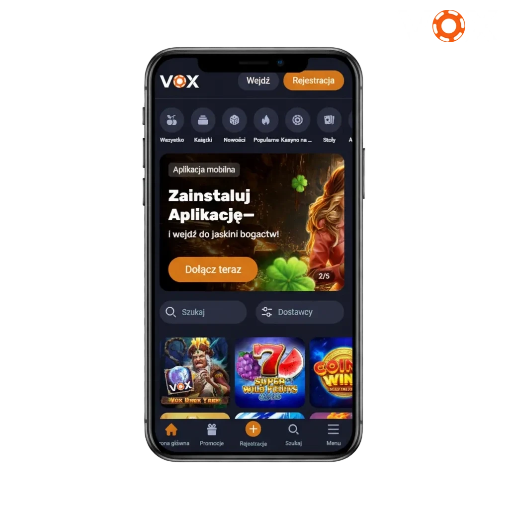 Aplikacja VOX na Android (APK) i iOS w Polsce; bonus 100% do 10 000 PLN + 600 spinów; płatności Blik, Visa, krypto