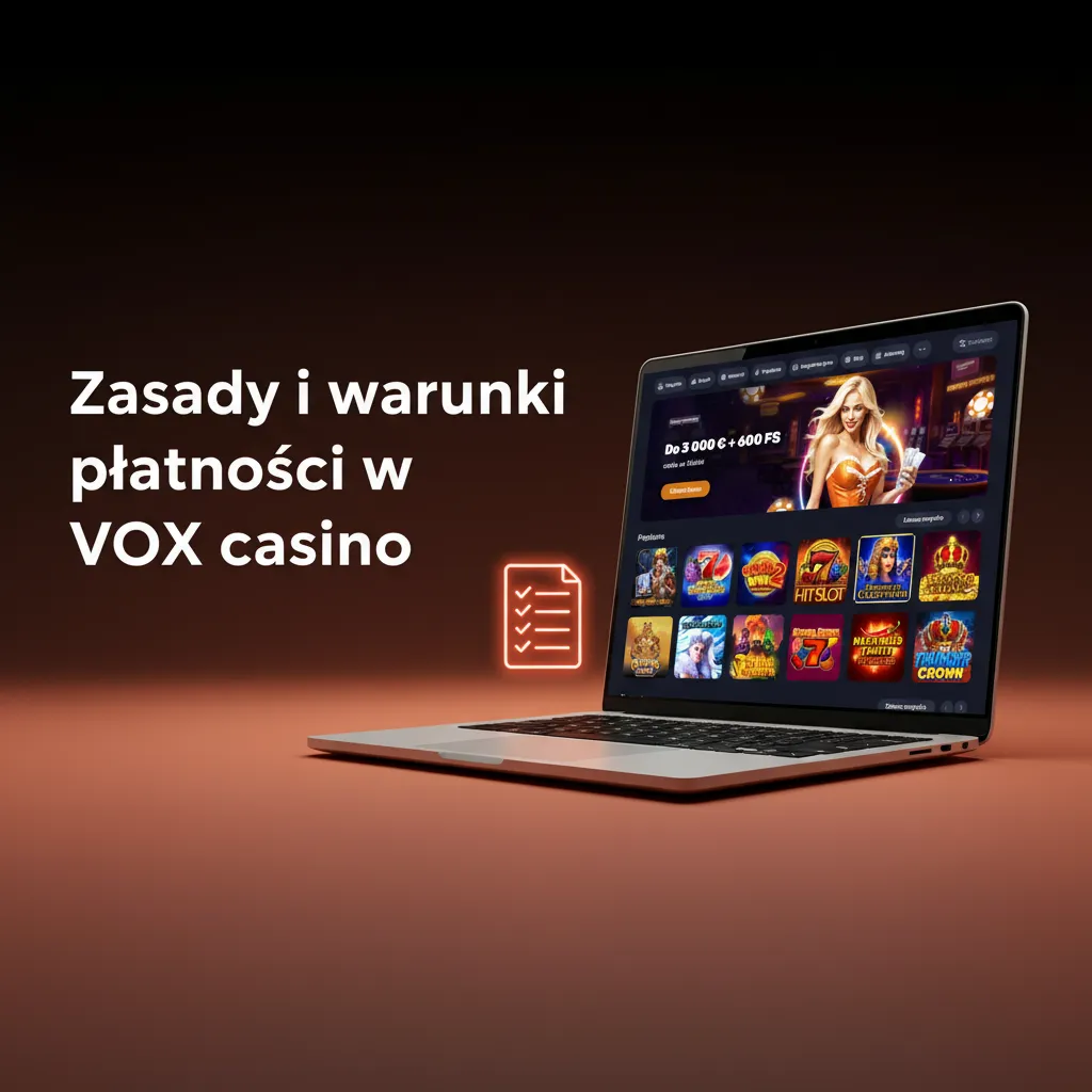 Infografika VOX: zasady płatności — KYC, ta sama metoda, obrót 1x, limity w PLN, wymogi wypłaty bonusów.